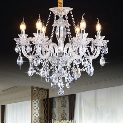 European Style Hanging Light Kit 6 Light Crystal Chandelier for Living Room