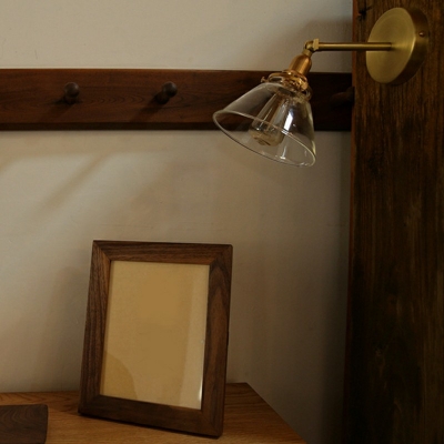 Industrial Wall Mounted Light Fixture Brass and Glass 1 Light Vintage Light Sconces for Bedroom