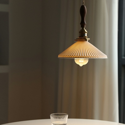 1-Light Ceiling Pendant Lamp Modern Style Cone Shape Wood Suspension Light