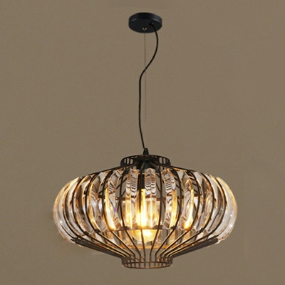 1 Light Crystal Globe Pendants Light Fixtures Black Traditional Dinning Room Hanging Ceiling Light