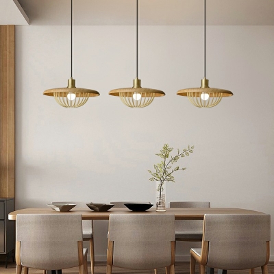 1-Light Hanging Light Fixtures Minimalist Style Cage Shape Wood Drop Pendant