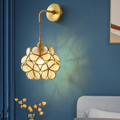 1 Light Metal Flower Glass Wall Mounted Light Fixture Modern Flush Wall Sconce for Living Room