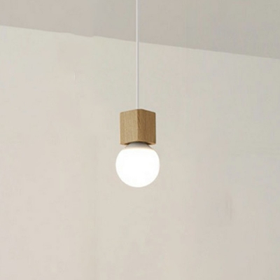 1-Light Pendant Ceiling Lights Minimalist Style Square Shape Wood Hanging Light Fixtures