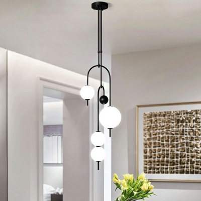 4-Light Hanging Light Minimalist Style Globe Shape Metal Chandelier Lamp
