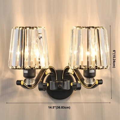 Black Industrial Wall Mounted Vanity Lights Metal and Glass 2 Lights Vintage Wall Mount Lamp