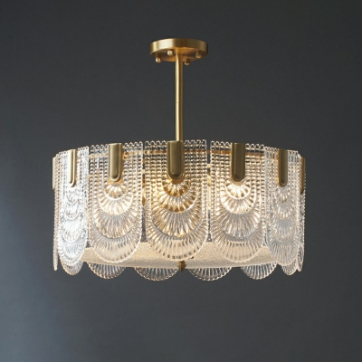 Brass 6 Light Drum American Glass Vintage Hanging Chandelier Vintage Traditional Chandelier Lighting for Living Room