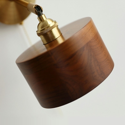Wood Drum Wall Mounted Light Fixture Modern Minimal Sconce Light Fixture for Bedroom