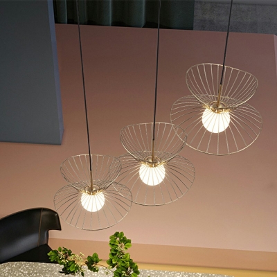 1-Light Hanging Ceiling Light Minimal Style Wire Cage Shape Metal Down Lighting Pendant