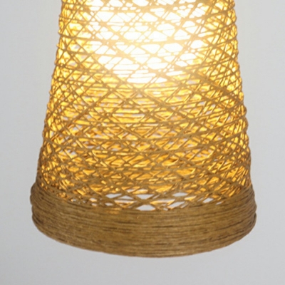 1-Light Hanging Lamp Kit Asian Style Cone Shape Rattan Suspension Pendant