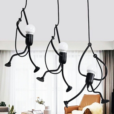 1-Light Suspension Light Industrial Style Exposed Bulb Shape Metal Hanging Ceiling Lights