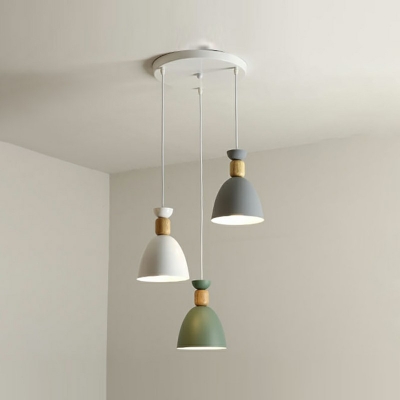 3-Light Down Lighting Pendant Minimalist Style Cone Shape Wood Ceiling Light