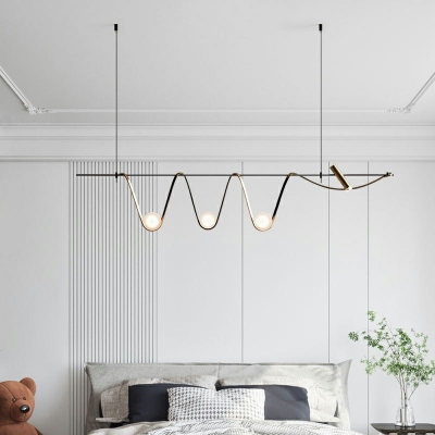 3 Lights Wave Shade Hanging Light Modern Style Metal Pendant Light for Living Room