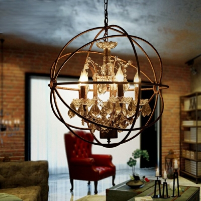 5 Lights Crystal Globe Chandelier Lighting Fixtures Traditional Metal Living Room Hanging Chandelier