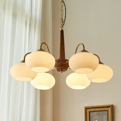 6-Light Ceiling Chandelier Modernist Style Oval Shape Wood Hanging Ceiling Light