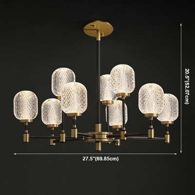 9-Light Chandelier Lighting Fixtures Traditional Style Cylinder Shape Glass Ceiling Light