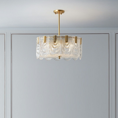 Brass 6 Light Drum American Glass Vintage Hanging Chandelier Vintage Traditional Chandelier Lighting for Living Room