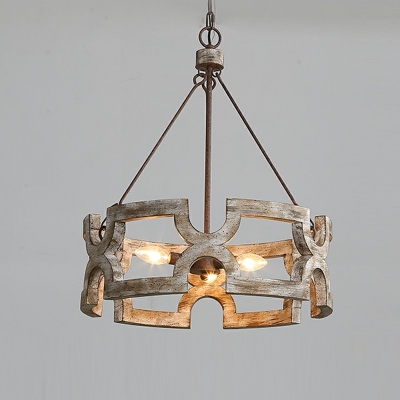 French Retro Pendant Light Fixture Wood 3 Light Chandelier for Dining Room