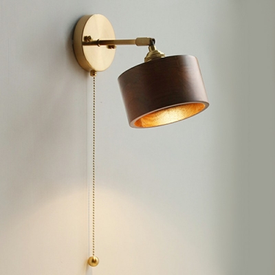 Wood Drum Wall Mounted Light Fixture Modern Minimal Sconce Light Fixture for Bedroom