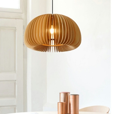 1-Light Pendant Ceiling Lights Minimalist Style Circle Shape Wood Suspension Lamp