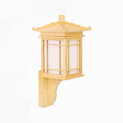 1-Light Sconce Light Fixture Minimalist Style Roof Shape Wood Wall Mount Lamp