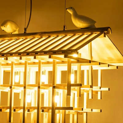 13-Light Ceiling Chandelier ​Modernist  Style Roof Shape Wood Suspension Light