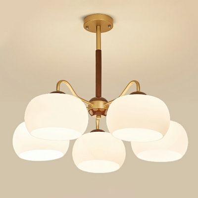 5 Lights Bowl Shade Hanging Light Modern Style Glass Pendant Light for Living Room
