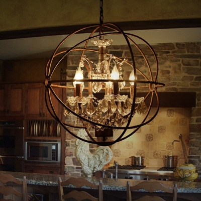 5 Lights Crystal Globe Chandelier Lighting Fixtures Traditional Metal Living Room Hanging Chandelier