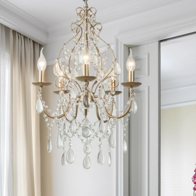 European Style Hanging Light Kit 5 Light Crystal Chandelier for Living Room