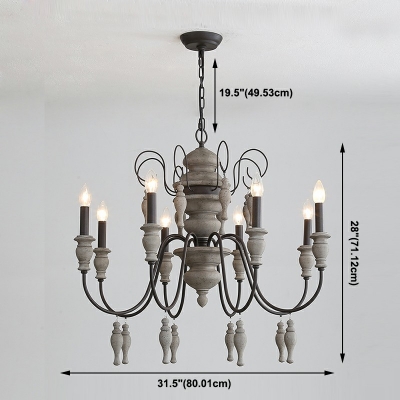 French Style Hanging Ceiling Light Wooden Beads 8 Light Chandelier for Bedroom