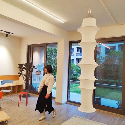 1-Light Ceiling Pendant Lamp Modern Style Liner Shape Fabric Hanging Lighting
