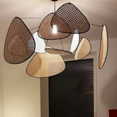 1-Light Hanging Lamp Kit Asian Style Geometry Shape Rattan Suspension Pendant