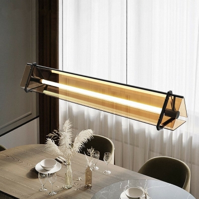 1-Light Island Chandelier Minimalist Style Geometry Shape Glass Warm Light Hanging Lamp Kit