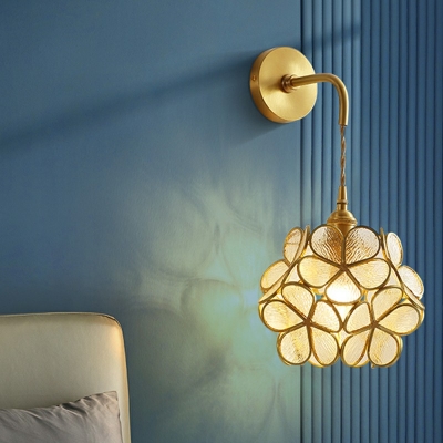 1 Light Metal Flower Glass Wall Mounted Light Fixture Modern Flush Wall Sconce for Living Room