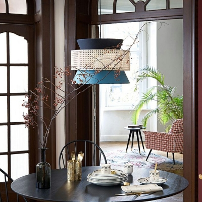 1-Light Suspension Lamp Asian Style Cage Shape Rattan Hanging Light Fixtures