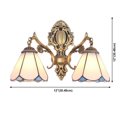2-Light Sconce Lamp Tiffany Style Cone Shape Metal Wall Light Fixtures