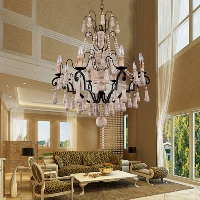 8-Light Chandelier Lamp Traditional Style Bead Shape Wood Suspended Lighting Fixture