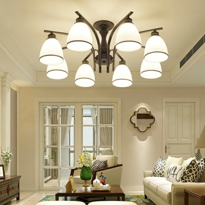 8-Light Semi Flush Light Fixtures ​Traditional Style Cylinder Shape Metal Ceiling Lamp
