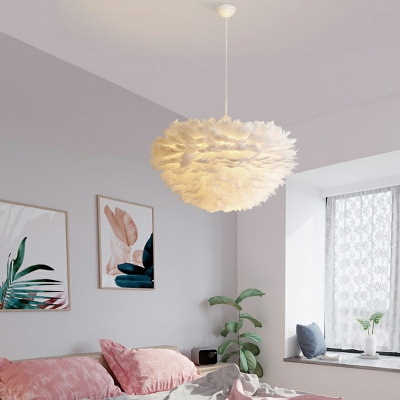 Feather Material Hanging Lights 4 Light Chandelier for Living Room