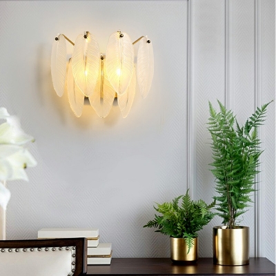 Glass and Metal Wall Mounted Light Fixture Modern 2 Lights Bedroom Flush Wall Sconce