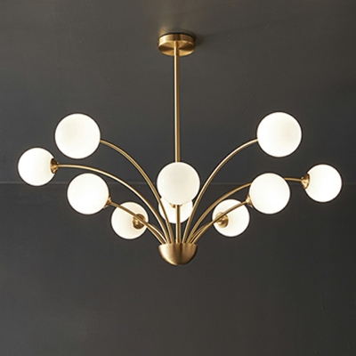 Modern Style LED Chandelier Light 10 Lights Nordic Style Metal Glass Pendant Light for Living Room