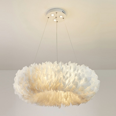 White Pendant Light Kit Round Shade Hanging Light Modern Style Feather Pendant Light for Living Room