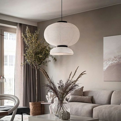 1-Light Ceiling Pendant Lamp Modern Style Ball Shape Fabric Hanging Lighting