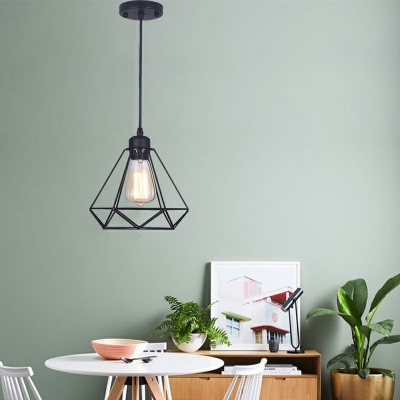 1-Light Hanging Lamp Kit Industrial Style Diamond Shape Metal Pendant Lighting