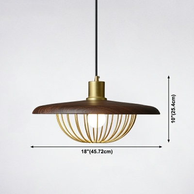 1-Light Hanging Light Fixtures Minimalist Style Cage Shape Wood Drop Pendant