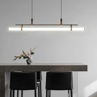 1-Light Island Lamp Fixture Modern Style Liner Shape Metal Third Gear Light Hanging Pendant Chandelier