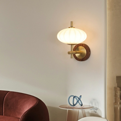 1-Light Sconce Light Minimalist Style Oval Shape Wood Wall Mounted Lights