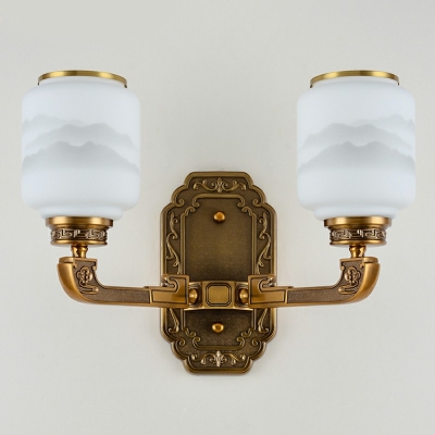 2-Light Sconce Lamp Traditional Style Cylinder Shape Metal Wall Mounted Light