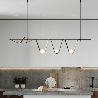 3 Lights Wave Shade Hanging Light Modern Style Metal Pendant Light for Living Room