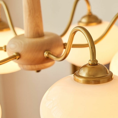 6-Light Chandelier Lighting Modernist Style Oval Shape Wood Hanging Light Kit