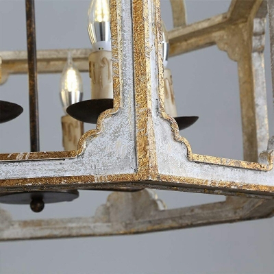8-Light Chandelier Lighting Traditional Style Cage Shape Wood Pendant Light Fixture